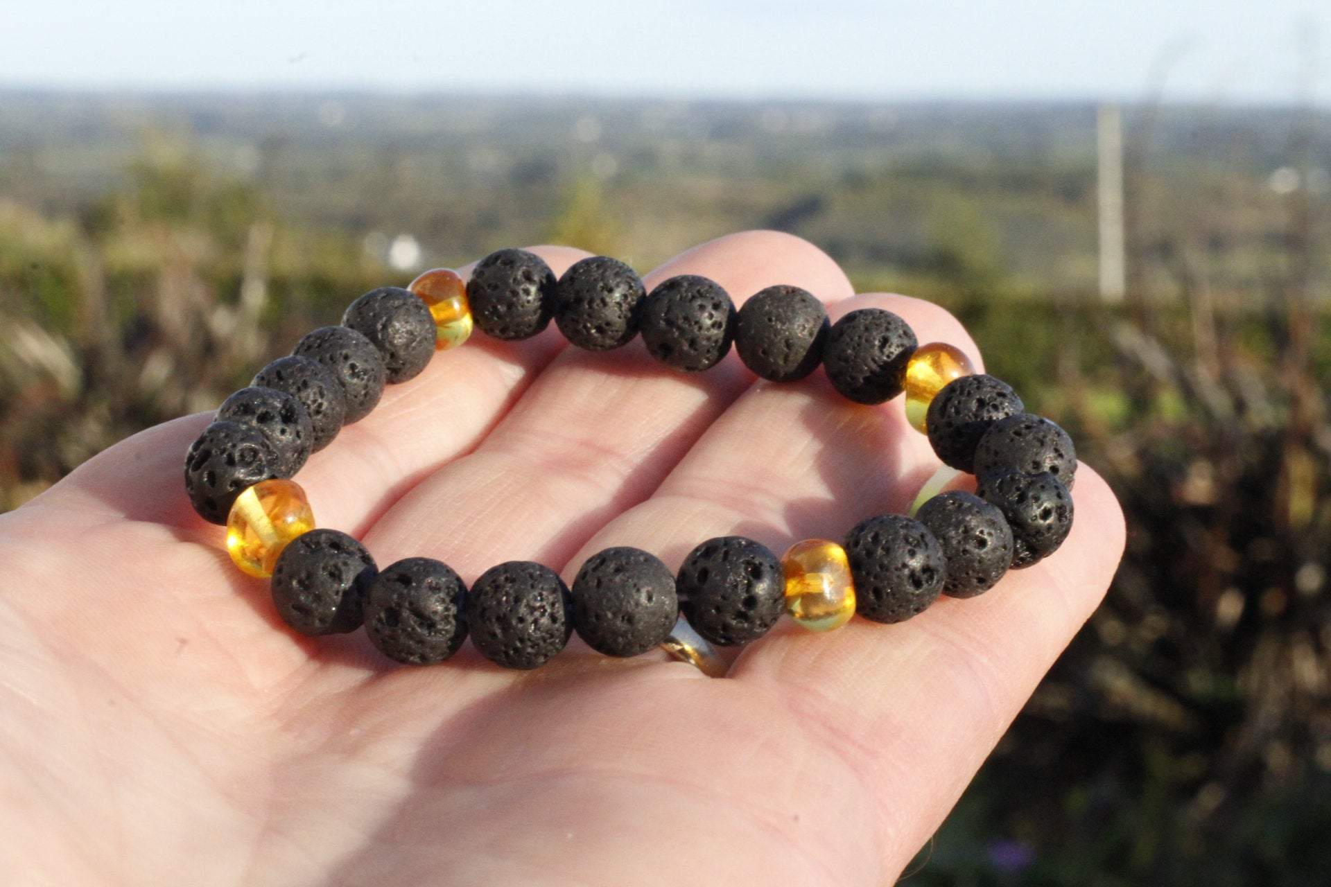Lava Stone Aromatherapy Bracelet on wrist